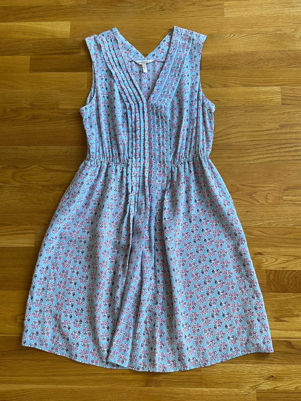 Rebecca Taylor 100% Silk Light Blue Floral Print Top